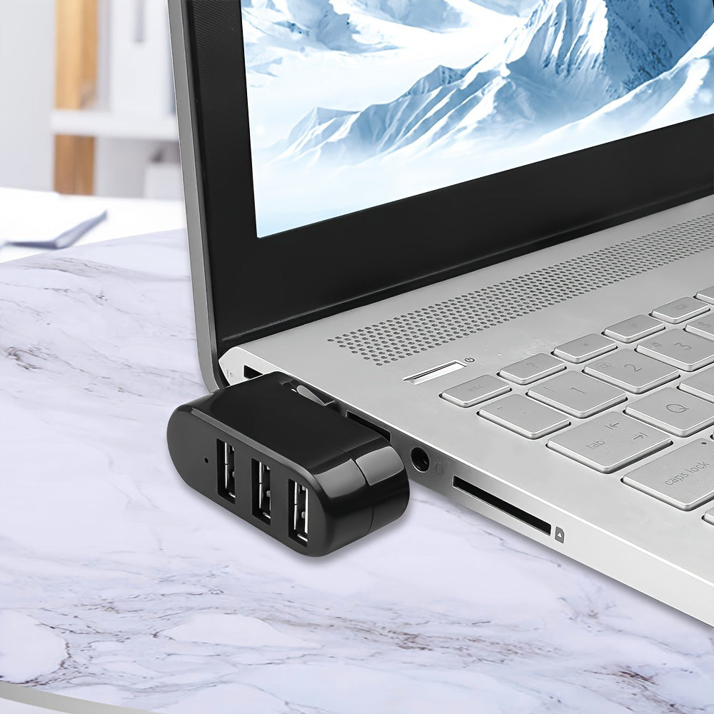 2.0 Rotating 3-Port USB Hub with 360° Swivel Base, Compact Design for Laptops & Desktops, Multi-Port Connectivity, Durable Construction, Compatible with USB-C & USB-A Devices, Laptop Accessory, Modern Accessory, Sturdy Construction