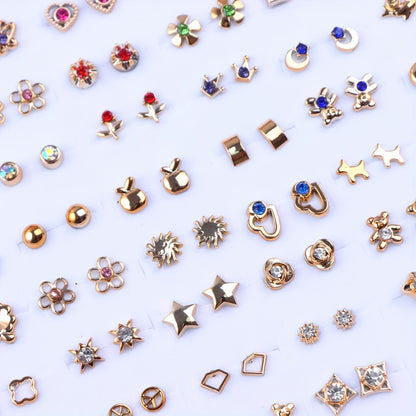 36 Pairs/Bag of Stylish Rhinestone Geometric Small Stud Earrings for Women, Featuring a Trendy Mini Flower And Heart Mixed Design, Perfect As Party Gifts