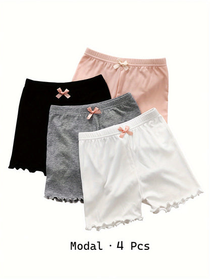 4-Pc of Modal Lettuce Edge Bow Shorts, for Outdoor
