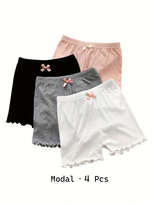 4-Pc of Modal Lettuce Edge Bow Shorts, for Outdoor