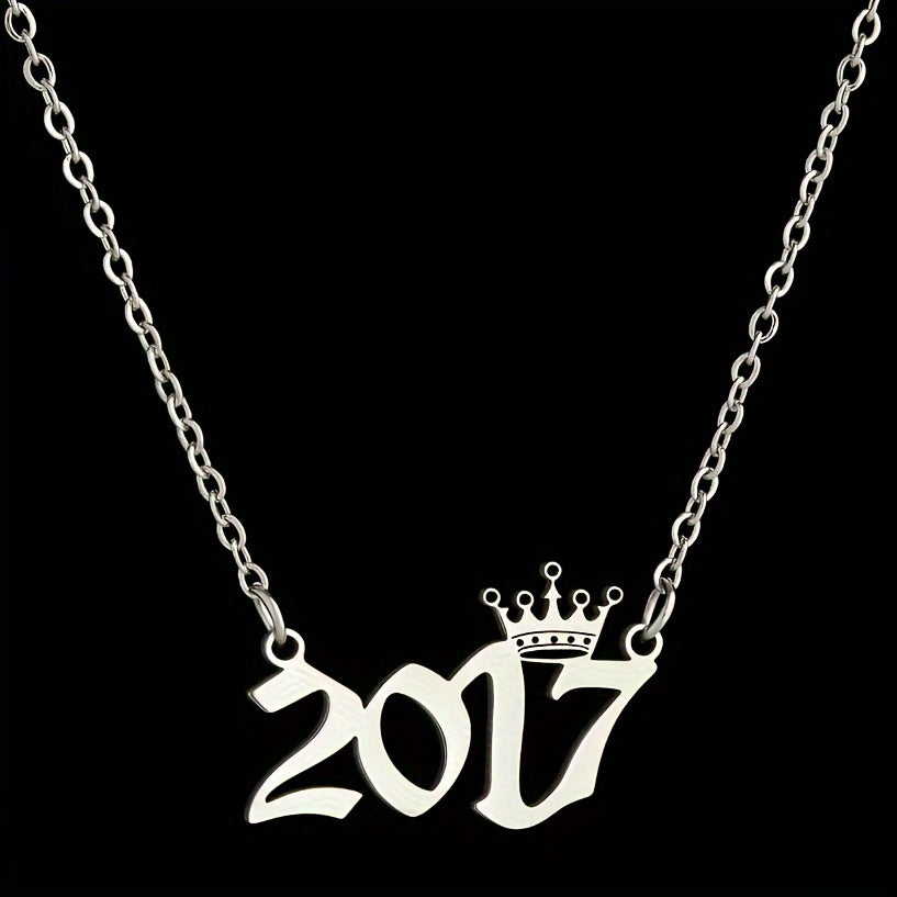 1 Elegant and Stylish Stainless Steel Polished Year Number Necklace, Unique Date Birthday Crown Pendant Necklace Gift for 1980-2024, Versatile Casual Attire Collarbone Chain Holiday Present