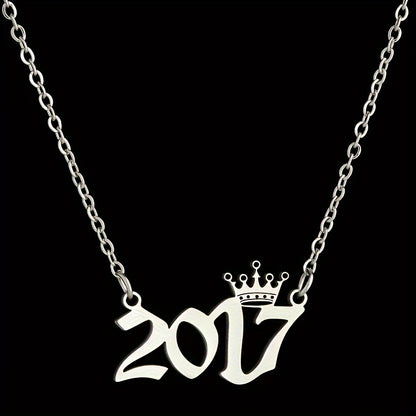 1 Elegant and Stylish Stainless Steel Polished Year Number Necklace, Unique Date Birthday Crown Pendant Necklace Gift for 1980-2024, Versatile Casual Attire Collarbone Chain Holiday Present