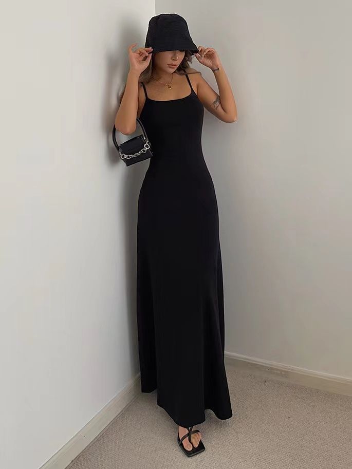Foreign style sweet and spicy style shows body base suspender long dress high sense waist thin pure desire dress children summer