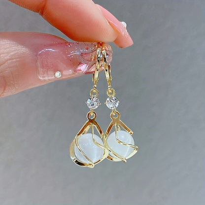 A Pair of Stylish Cat-Eye Stone Earrings for Sophisticated Women, Perfect for Everyday Wear