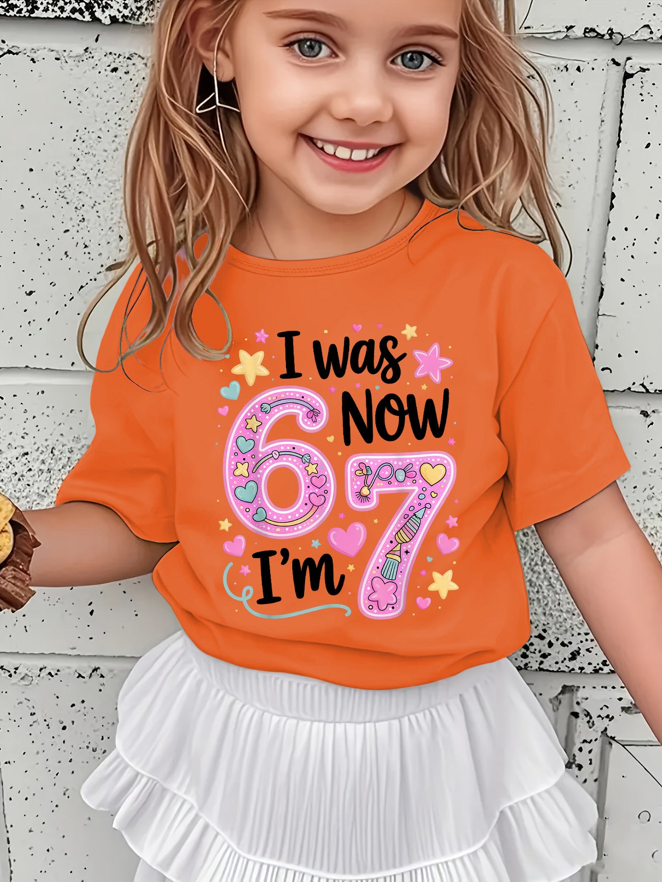 Girls' Summer Short Sleeve T-Shirt with "I WAS NOW" Lettering & Star/Heart Applique - Short Sleeve Round Neck Casual Blouse for, Casual Attire, Playdates & - Non- Summer Top NY-DX7704