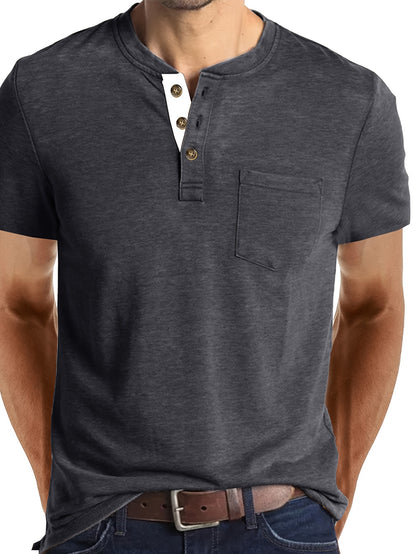 Men's Summer Casual Short Sleeve T-Shirt - Breathable Blend Round Neck Henley-Style Button Front, Semi-Sheer Fabric, Machine Washable Regular Fit for Outdoor & Casual Attire, Relaxed Style, Buttonfront Design, Easy Care, Buttonup Shirt, Warm Weather