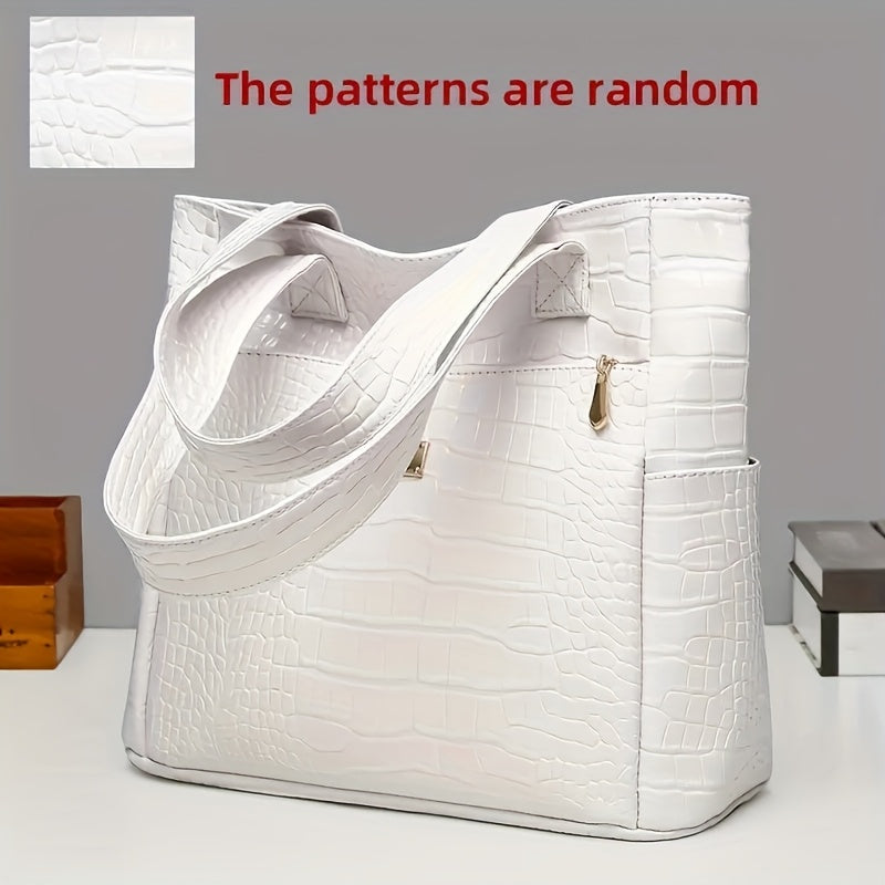 The Women'S Shoulder Bag Is a Top Choice for a Spacious Tote: Made of Elegant Solid Color Crocodile Pattern PU Material, This Stylish And Versatile Shoulder Bag Is Perfect for Outings