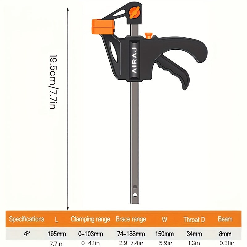 AIRAJ 4 Inch 2pcs/5pcs Woodworking Clips Wholesale F Clamp Clip Hard Grip Quick Ratchet Release DIY Carpentry Hand Vise Tools, Suitable for Home Decoration, Fixing Workpieces, Etc