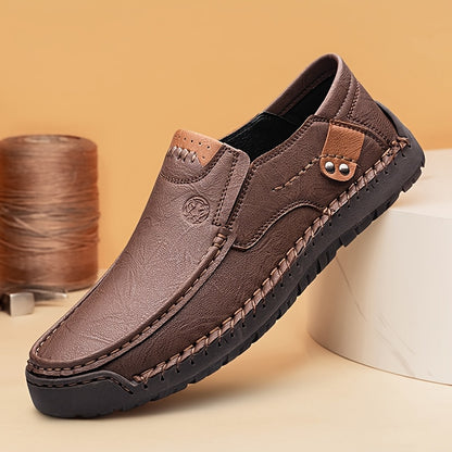 CLOHOO Men'S Handmade Shoes Soft Sole Comfortable Breathable Business Casual Shoes Rubber Sole Durable Sports Casual Shoes Slip On All-Season Office Youth Fashion Shoes
