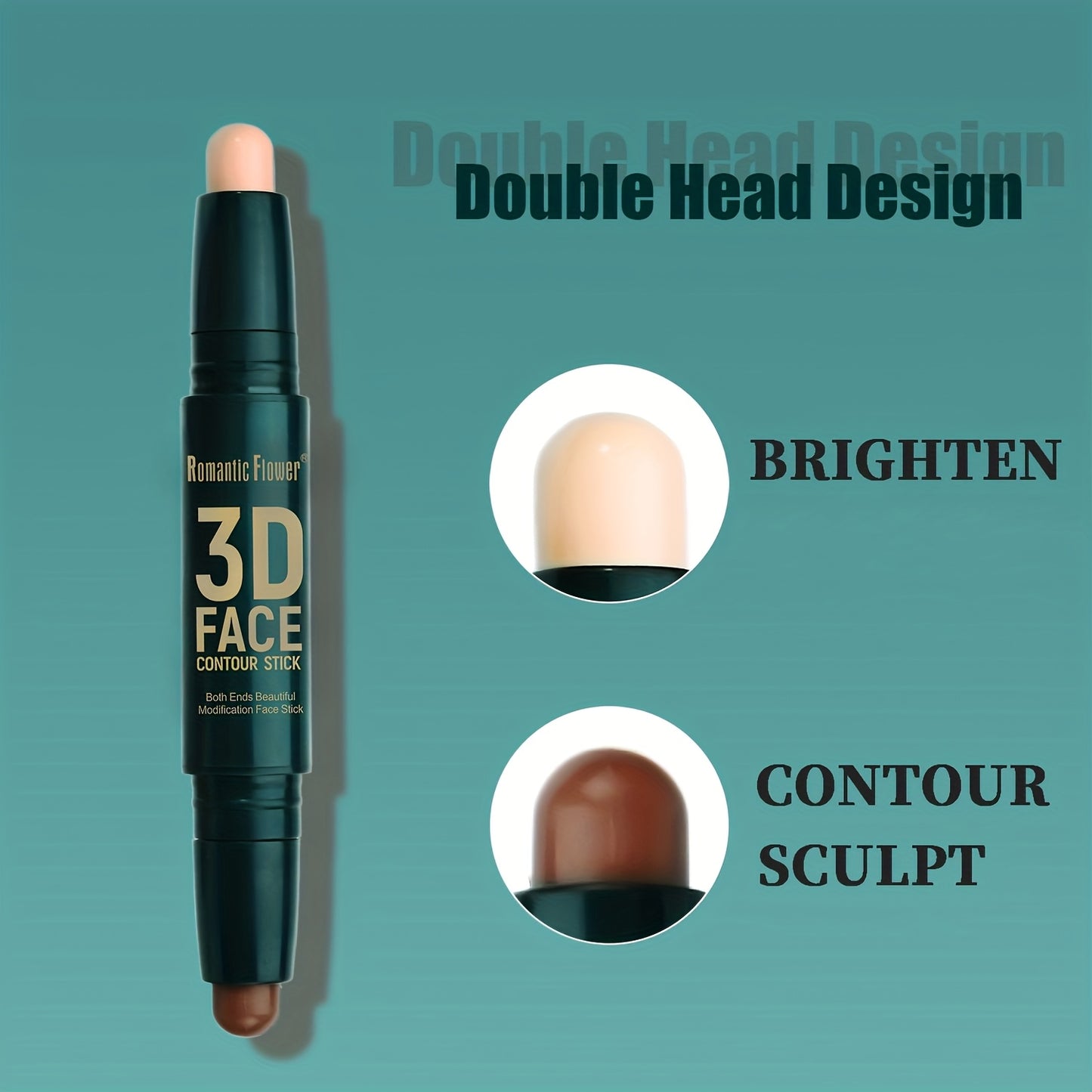 [3D Face | Contour] Waterproof Long Lasting 3D Face Double Head Contour Stick, Highlights&Contour&Concealer | with Plant Squalane