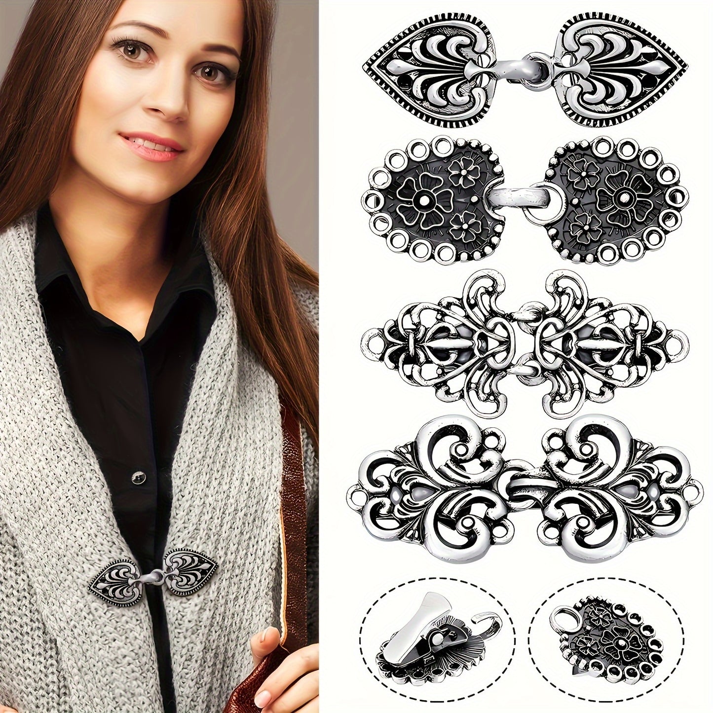 1/4pcs Vintage Sweater Clips with Anti-Slip Grip - Perfect for Scarves, Cardigans & Shirt Collars Zippers for Sewing Bulk Sweater Shawl Clips