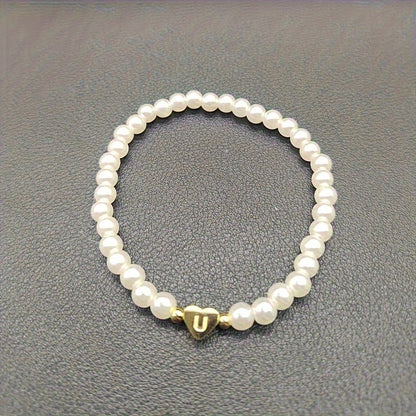Hot Classic A-Z Heart Lnitial Letter Bracelet Women Temperament Lmitation Imitation Pearl Bead Bracelet for Women Jewelry Gift