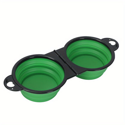 Portable Pet Folding Bowl, Outdoor Dog Double Bowl for Water and Food Sharing, TPE, Hangable With Climbing Bucket, Telescopic, Suitable for Travel Camping Outdoor Walks, Cat Bowl Pet Dog Food Basin