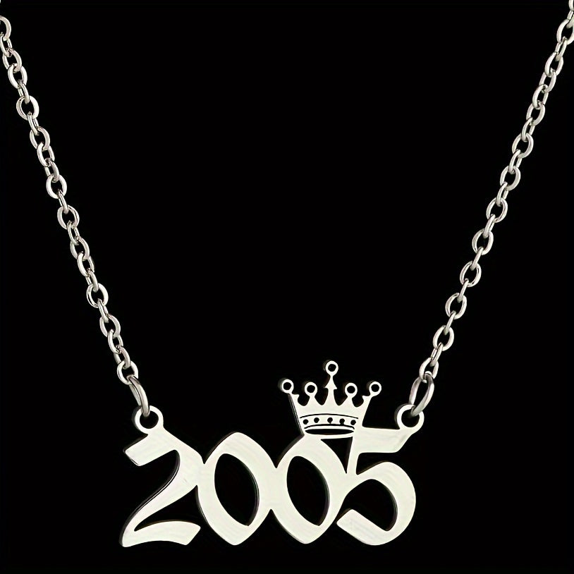 1 Elegant and Stylish Stainless Steel Polished Year Number Necklace, Unique Date Birthday Crown Pendant Necklace Gift for 1980-2024, Versatile Casual Attire Collarbone Chain Holiday Present