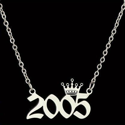 1 Elegant and Stylish Stainless Steel Polished Year Number Necklace, Unique Date Birthday Crown Pendant Necklace Gift for 1980-2024, Versatile Casual Attire Collarbone Chain Holiday Present