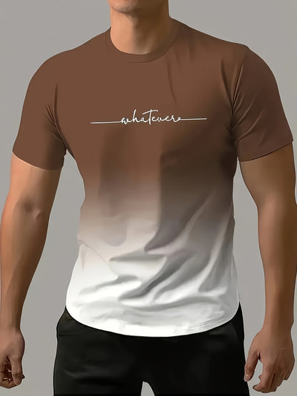 Men'S Comfortable Fashion T-Shirt with Gradient Letter Print | Casual Crew Neck, Slight Stretch Fabric, Regular Fit, Summer Outdoor Apparel