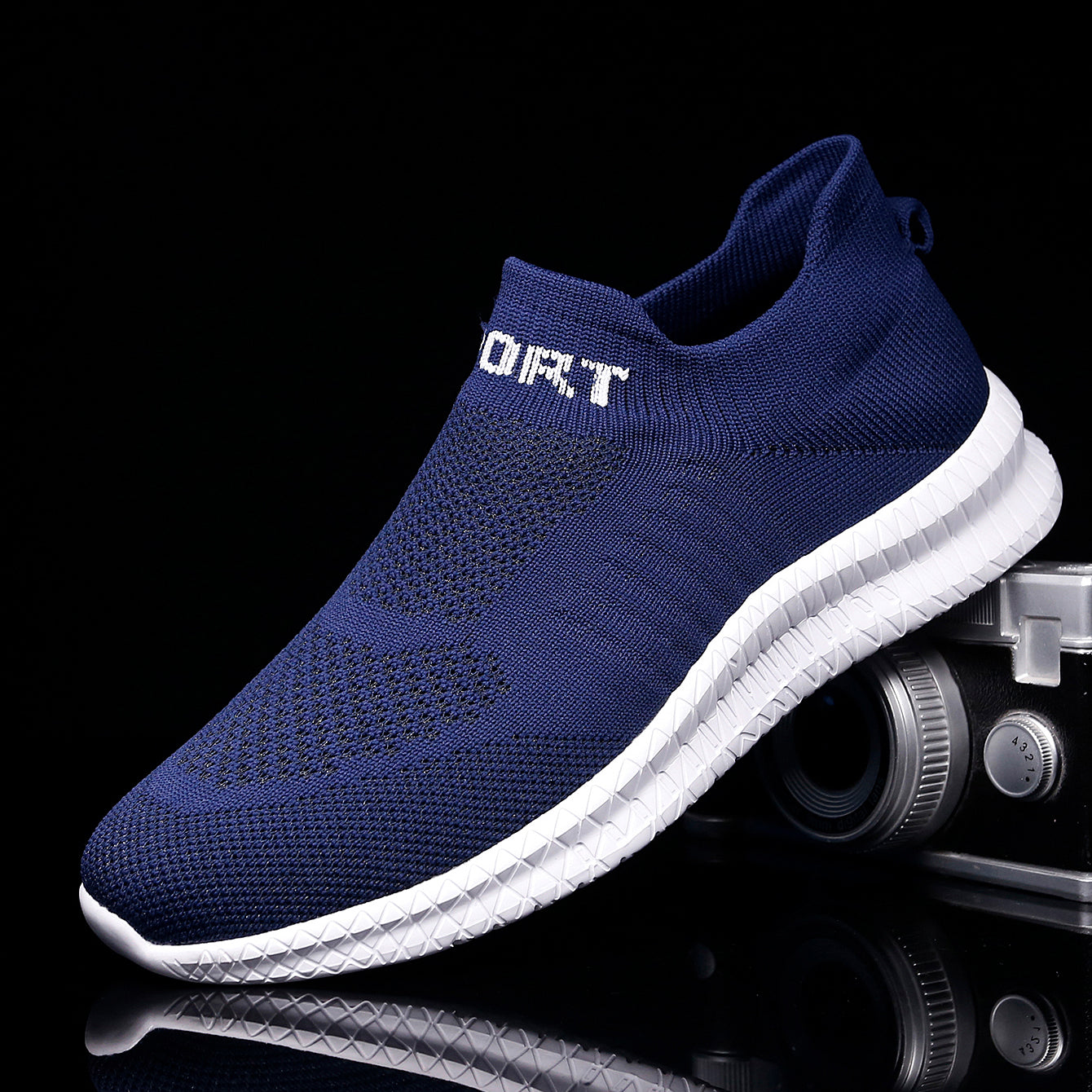 Men's Knit Breathable Slip On Comfy Sneakers, Lightweight Non Slip Running Shoes, Spring And Summer
