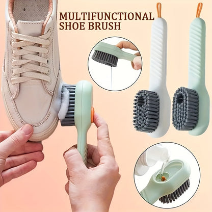 [Popular Choice] Ergonomic shoe brush with long handle and built-in soap dispenser - Soft bristles for gentle cleaning, ideal for cleaning shoes, boots and jewelry