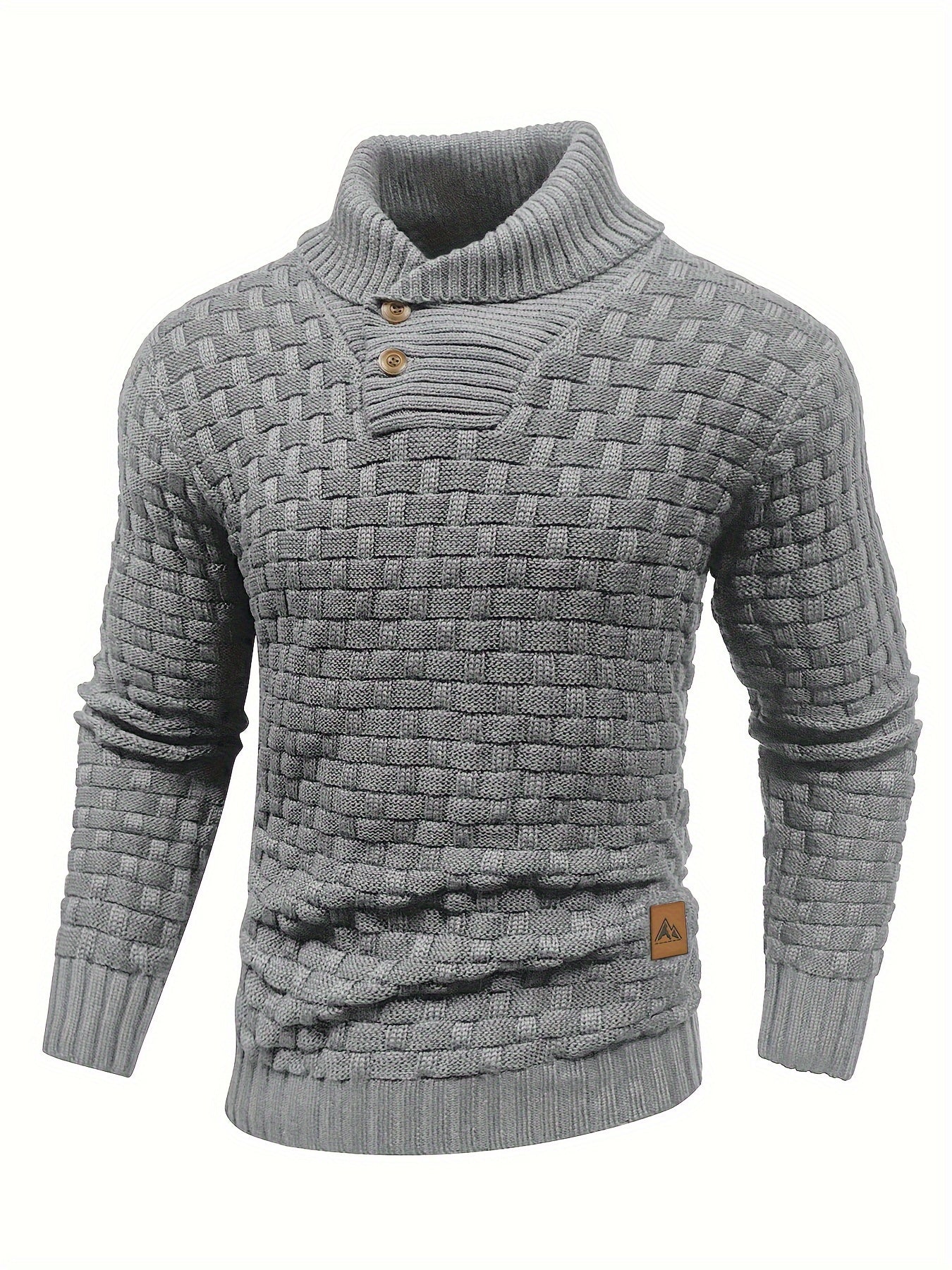 Men's Casual Waffle Knit Lapel Button Sweater