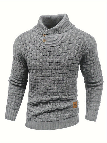 Men's Casual Waffle Knit Lapel Button Sweater