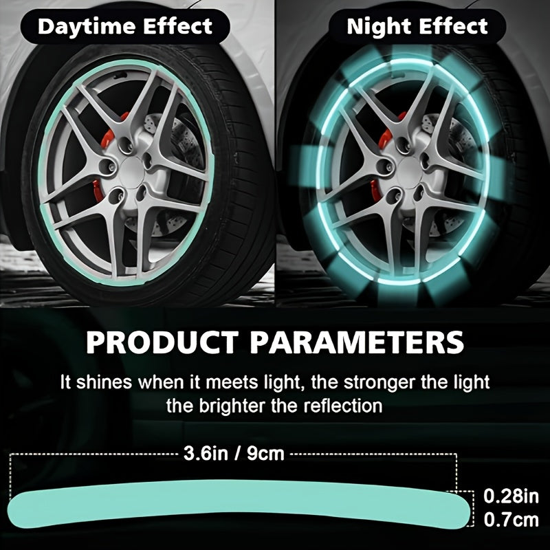 20 Reflective Wheel Stickers - Luminous Rim Decals That Enhance Safety, Suitable for Cars, Motorcycles, And Bicycles