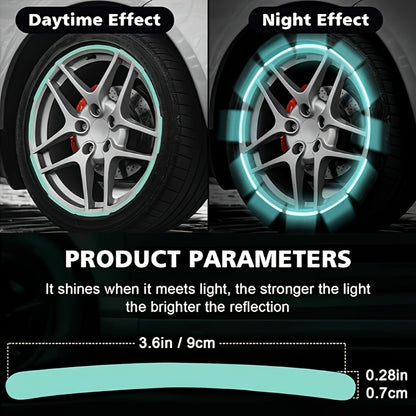 20 Reflective Wheel Stickers - Luminous Rim Decals That Enhance Safety, Suitable for Cars, Motorcycles, And Bicycles