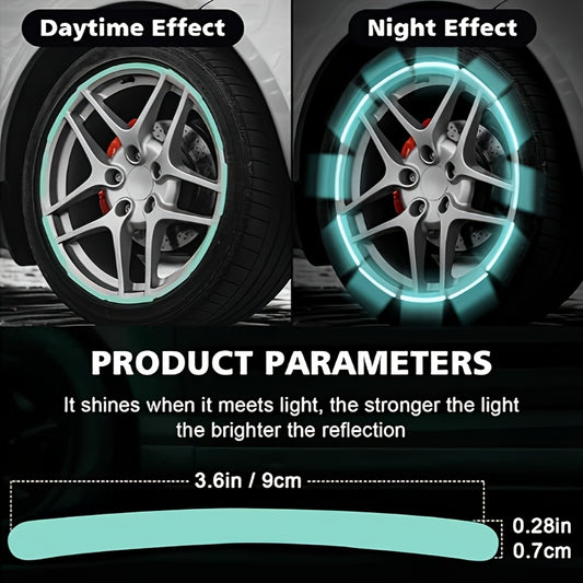 20 Reflective Wheel Stickers - Luminous Rim Decals That Enhance Safety, Suitable for Cars, Motorcycles, And Bicycles