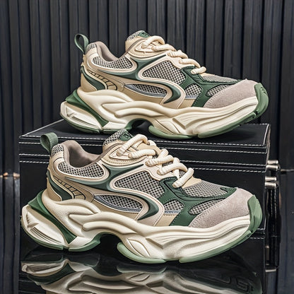 Men's Mesh Sneakers, Autumn/Winter Four-Season Style, Fashionable and Trendy, Thick-Soled Height-Increasing Casual Shoes, High-End Feel, Color-Blocked, Versatile, Lightweight, and Breathable