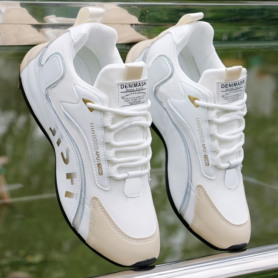 Men'S Fashion Casual Sneakers - Low-Top Lace-Up with Golden Accents, Breathable Fabric Lining & Durable PVC Sole, All-Season Comfort for Outdoor, Daily Wear & Street Style, Outdoor Footwear, Stylish Laceups, Fabric Lined Interior