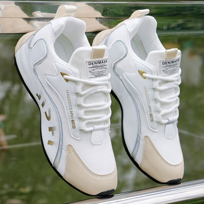 Men'S Fashion Casual Sneakers - Low-Top Lace-Up with Golden Accents, Breathable Fabric Lining & Durable PVC Sole, All-Season Comfort for Outdoor, Daily Wear & Street Style, Outdoor Footwear, Stylish Laceups, Fabric Lined Interior