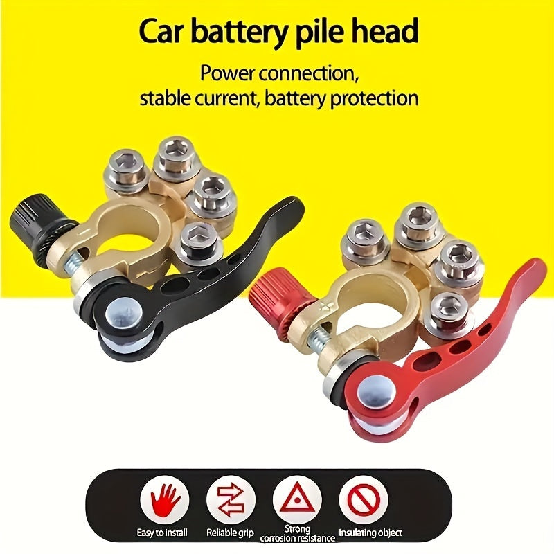 [Brass Battery Terminal Connectors] 2pcs Heavy Duty Brass Battery Terminal Connectors - 4-Way Quick Disconnect for Cars, Trucks & Boats