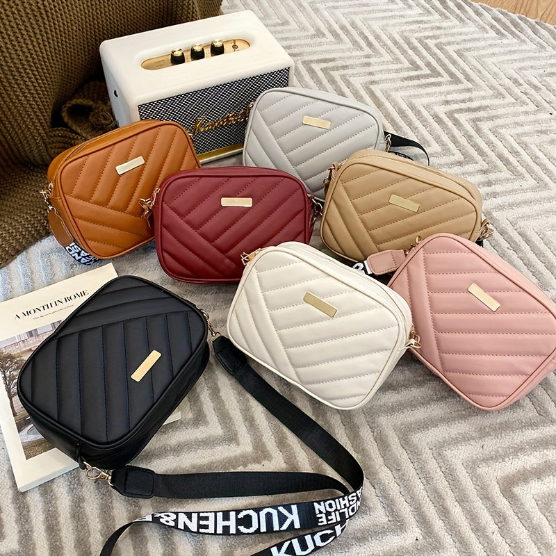 Quilted Square Crossbody Bag, a Classic Metal Zipper Wallet, Women'S Faux Leather Shoulder Bag, Roll Bar Camera Bag, Mobile Phone Pouch