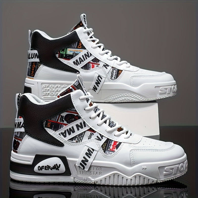 1 Pair Men'S High-Top Motorcycle Boots - All-Season Slip-Resistant PU Cover-like Texture, Lace-Up Ankle Boots with Arch & Cushioned Insole