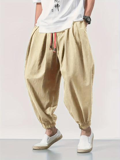 Men's Clothing, Men's Fashion Long Pants, Casual 100% Pure Material, Drawstring Hip-Hop Loose Pants, Outdoor