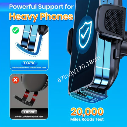 [TOPK D38-C Car Mount] TOPK D38-C Car Phone Holder Mount | Enhanced Adjustable Cell Phone Holder for Car Dashboard | Works with All Phones in Both Horizontal And Vertical Positions