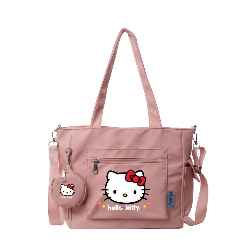 [Multi-Pocket Tote Bag] Sanrio Women's Shoulder Bag With KT Cat Print, Multi-Pocket Tote Bag