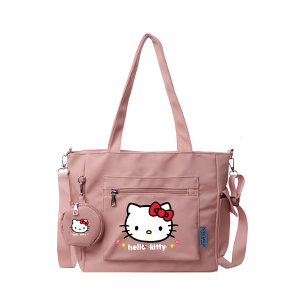 [Multi-Pocket Tote Bag] Sanrio Women's Shoulder Bag With KT Cat Print, Multi-Pocket Tote Bag