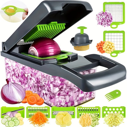 12/16pcs Multi-function Vegetable Cutter Dicer Slicer | Manual Operation, Stainless Steel Blades, Rectangle Shape, Plastic Body, Brand RZSYZH