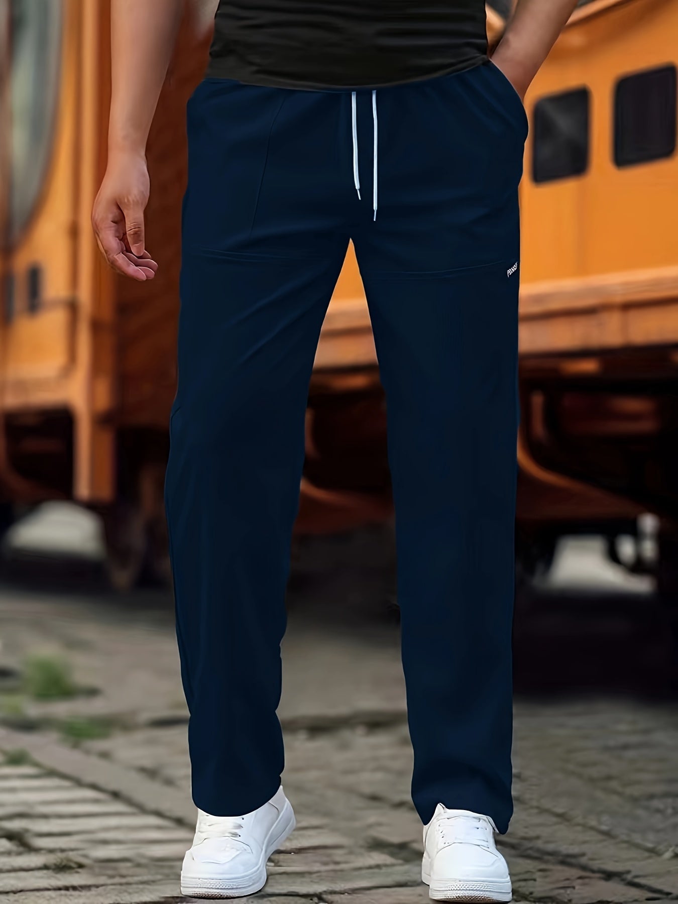 Men'S Casual Long Pants | Straight-Leg, Lightweight for Spring/Summer, Slight Stretch Fabric with Alphabet Pattern