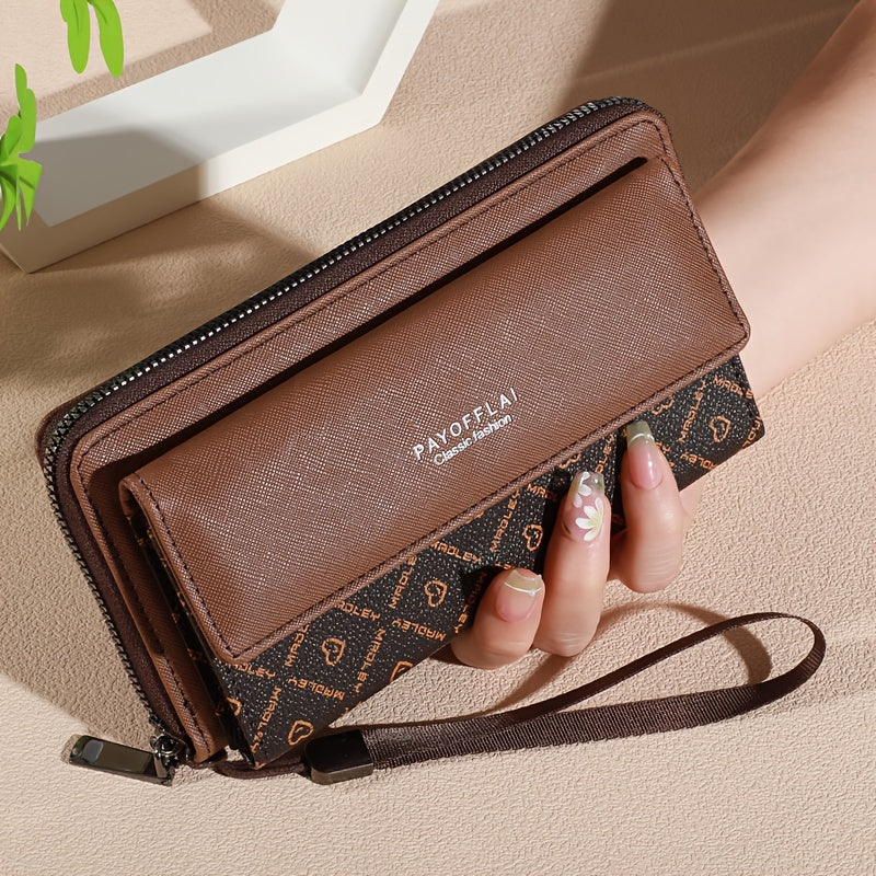 Classic PU Women'S Wallet, Long, Color-Block, Double-Layer Design, Zipper Closure, Zip Pocket, Photo Separation Layer, Nylon Lining, Continental Form Factor, with Positioning Printing for Women