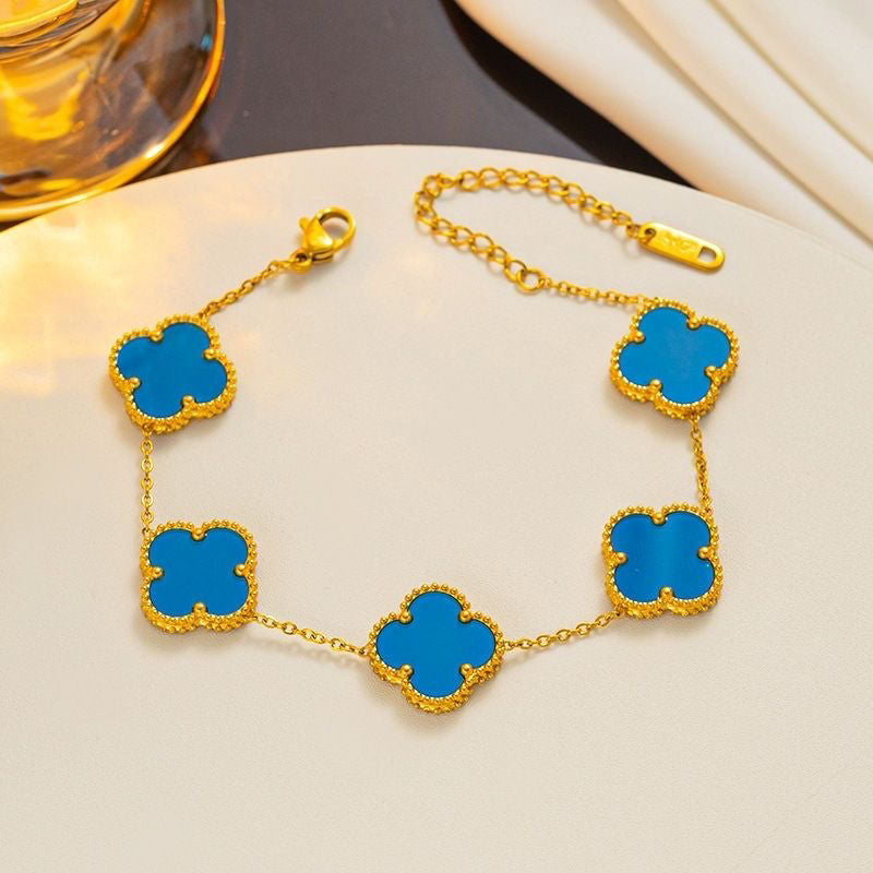 Van Cleef ins niche light luxury titanium steel fading double-sided bracelet high-grade texture necklace four-leaf clover necklace for mother