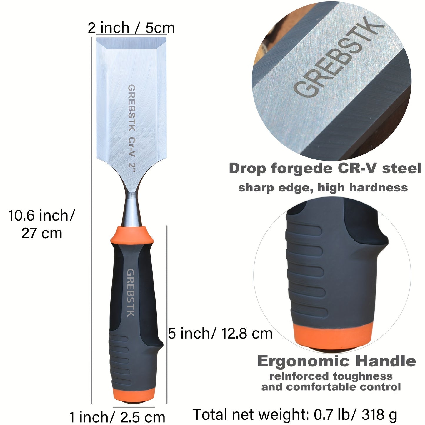 2-inch Woodworking Chisel, Lovo Vanadium Steel with Protective Sleeve, Flat Chisel, Woodworking Tool