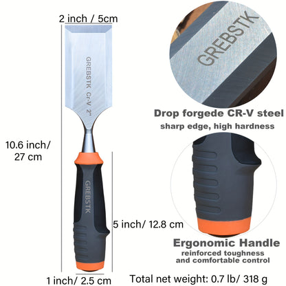 2-inch Woodworking Chisel, Lovo Vanadium Steel with Protective Sleeve, Flat Chisel, Woodworking Tool