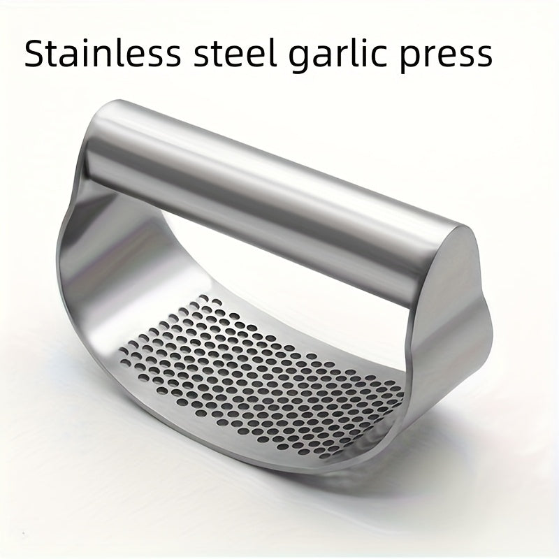 [Garlic Crusher] 1pc Stainless Steel Garlic Press - Manual Garlic Crusher with Ergonomic Handle, Durable Kitchen Tool for Crushing Garlic, No Electricity Needed, Easy to Clean, Perfect for Home Cooking, Garlic Crusher for Kitchen, Cooking Essentials, Slee