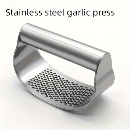 [Garlic Crusher] 1pc Stainless Steel Garlic Press - Manual Garlic Crusher with Ergonomic Handle, Durable Kitchen Tool for Crushing Garlic, No Electricity Needed, Easy to Clean, Perfect for Home Cooking, Garlic Crusher for Kitchen, Cooking Essentials, Slee