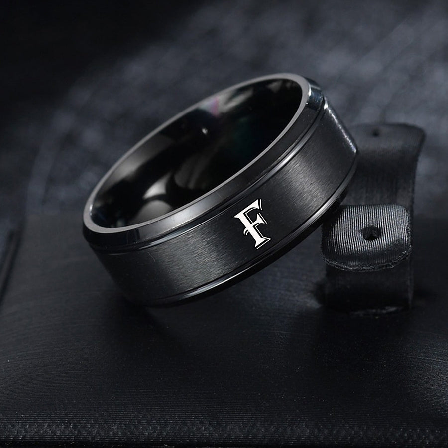 1pc European and American Fashion Versatile 26 English Letters Double Beveled Frosted Two-Line Men's Stainless Steel Ring (B81)