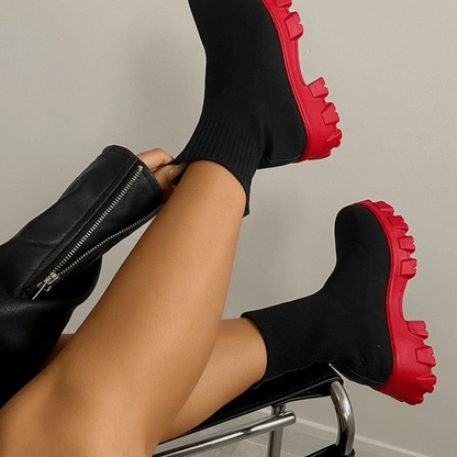 Women's Thick-soled Short Boots, Knitted Round Toe Shoes, Women Shoes