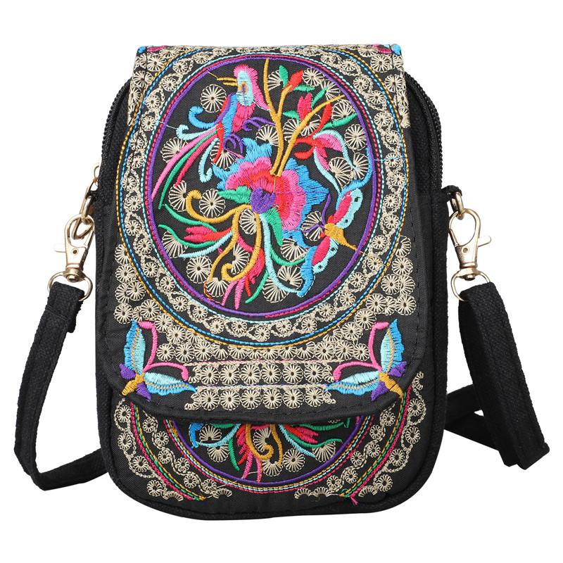 [Embroidered Crossbody Bag] Women's Embroidered Crossbody Bag - Mini Shoulder Bag - Portable Double-Layer Wallet - Phone Pouch