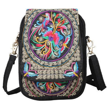 [Embroidered Crossbody Bag] Women's Embroidered Crossbody Bag - Mini Shoulder Bag - Portable Double-Layer Wallet - Phone Pouch