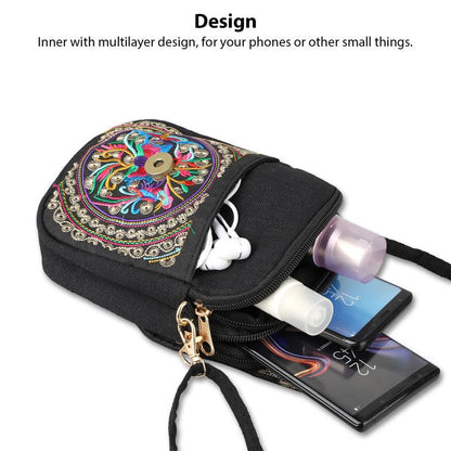 [Embroidered Crossbody Bag] Women's Embroidered Crossbody Bag - Mini Shoulder Bag - Portable Double-Layer Wallet - Phone Pouch